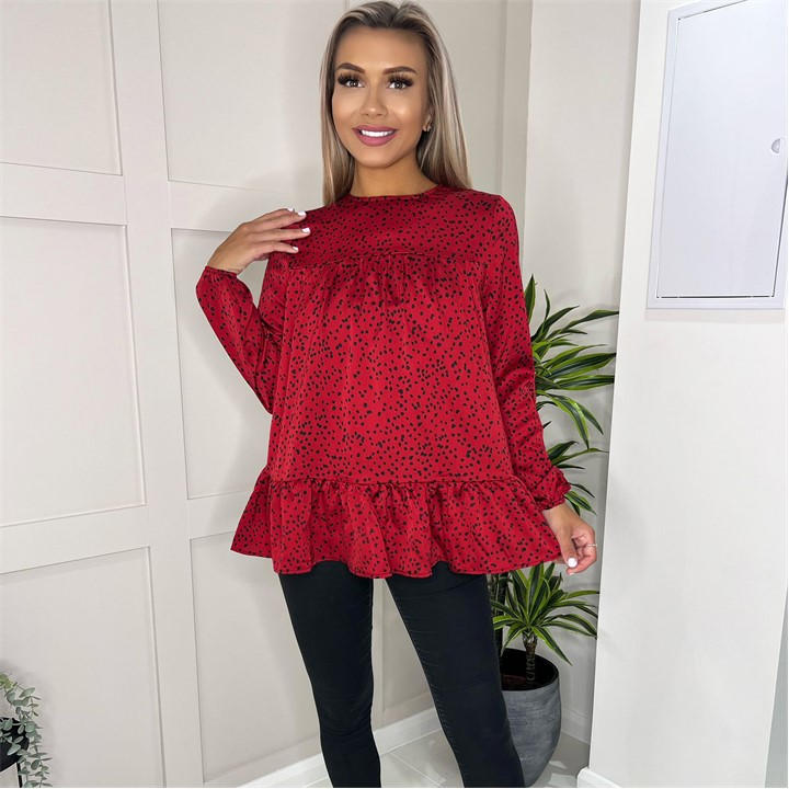 Ax Paris Nd Black Printed Smock Top In Red