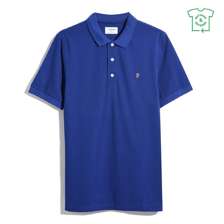 Farah Men's Blue Short Sleeve Polo Shirt Large