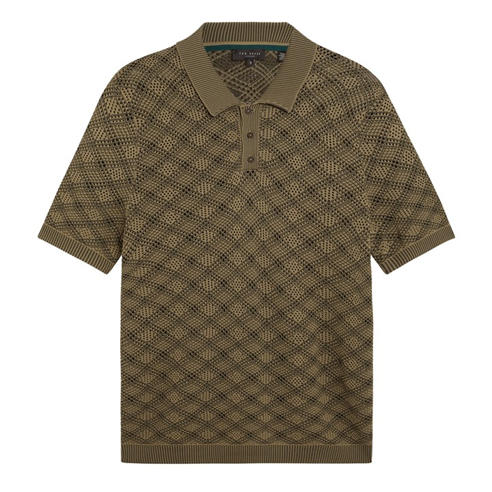 Ted Baker - Mens Geometric Open Knit Short Sleeve Polo
