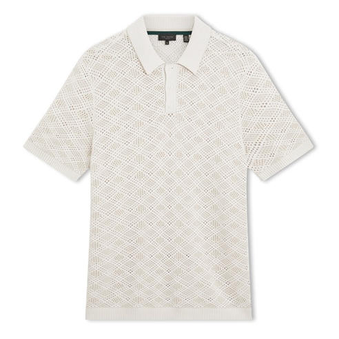 Ted Baker - Mens Geometric Open Knit Short Sleeve Polo