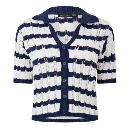 I Saw It First - Striped Crochet Button Top