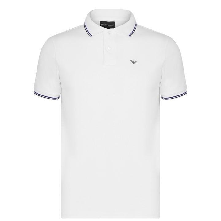 Emporio Armani Men's White Regular Tipped Polo Shirt Extra Small