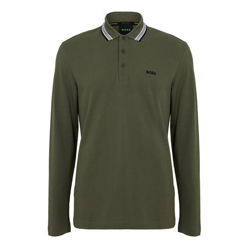 Boss - Mens BOSS GREEN Plisy Long Sleeve Polo Shirt with Logo Detail