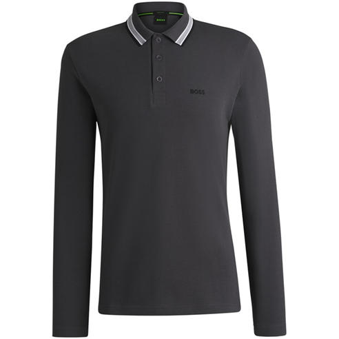 Boss - Men's Plisy Tipped Collar Cotton Long Sleeve Polo Shirt
