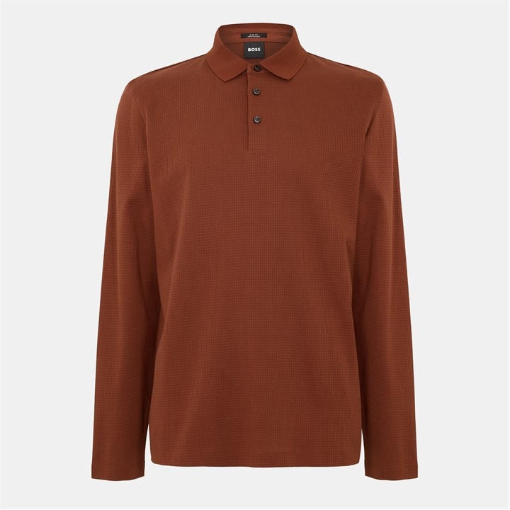 HUGO BOSS MEN'S PLEINS 31 LONG-SLEEVE SLIM FIT MERCERISED COTTON POLO SHIRT