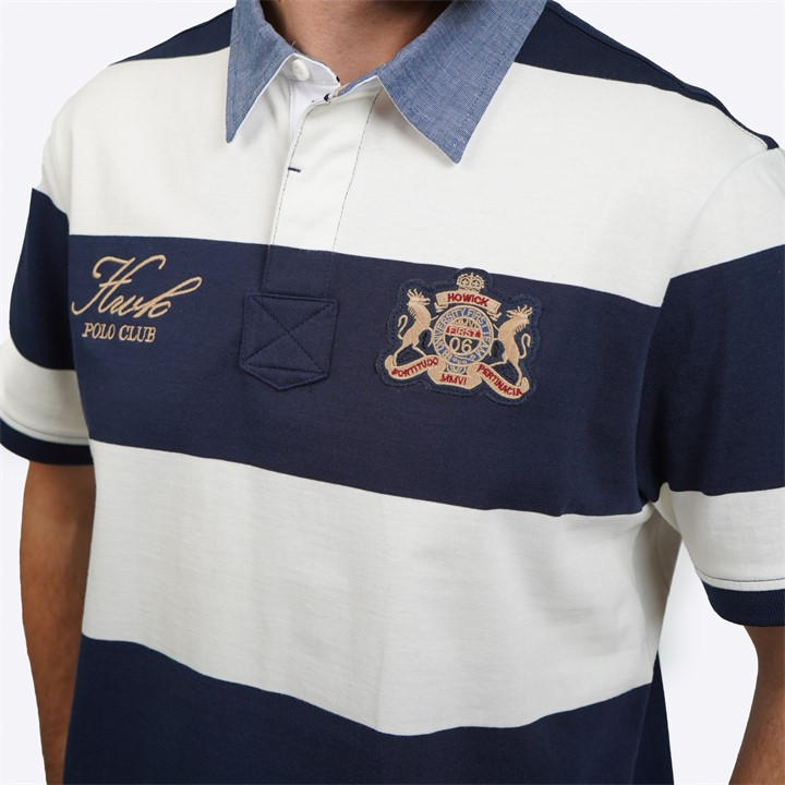 Howick Howick Short Sleeve Rugby Shirt Navy Stripe House of Fraser