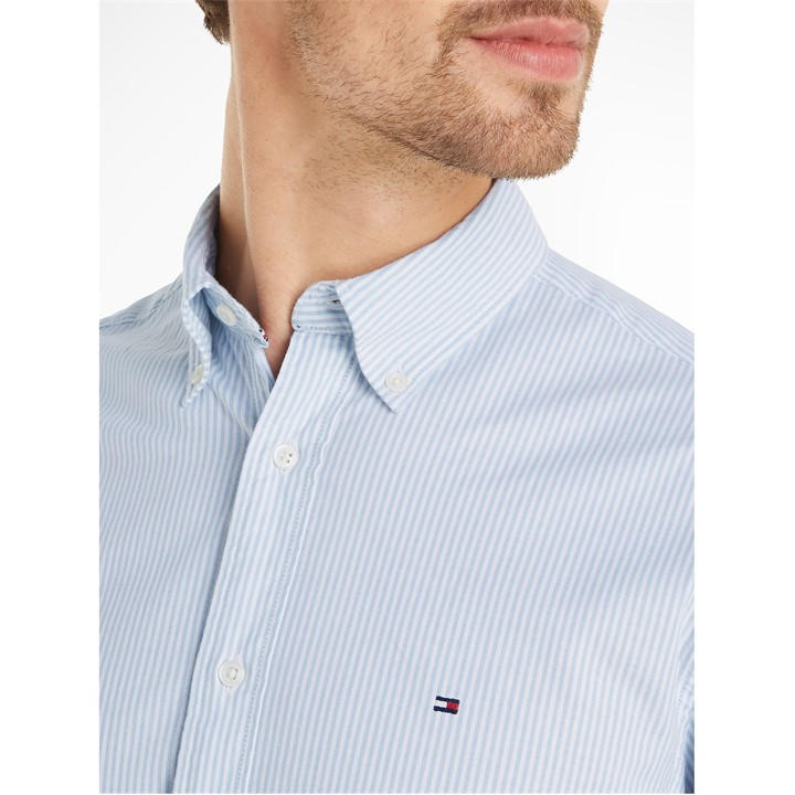 Mens Oxford Stripe Short Sleeve Shirt Ice Blue