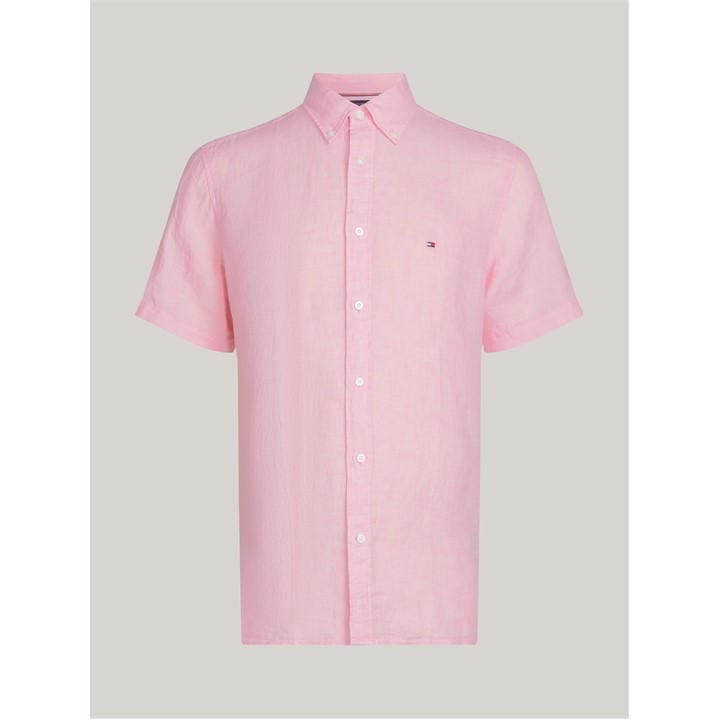 Tommy Hilfiger Men's Pink Linen Short Sleeve Shirt Medium