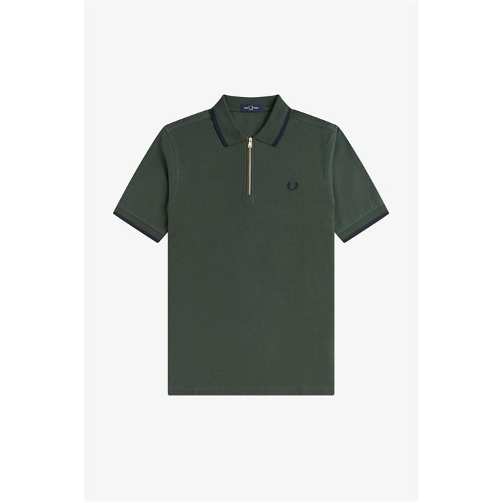 Fred Perry Men's Green Crepe Zip Polo Shirt