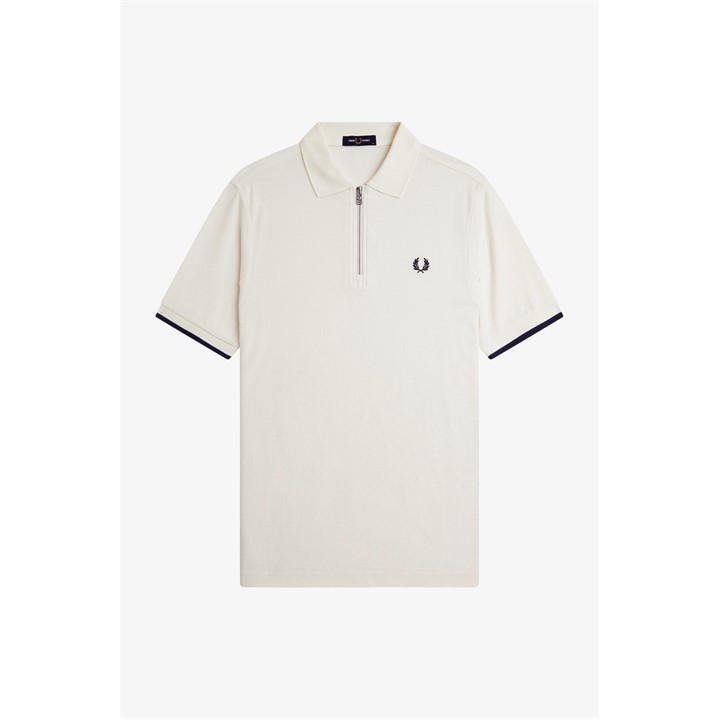Fred Perry Men's Beige Crepe Zip Polo Shirt