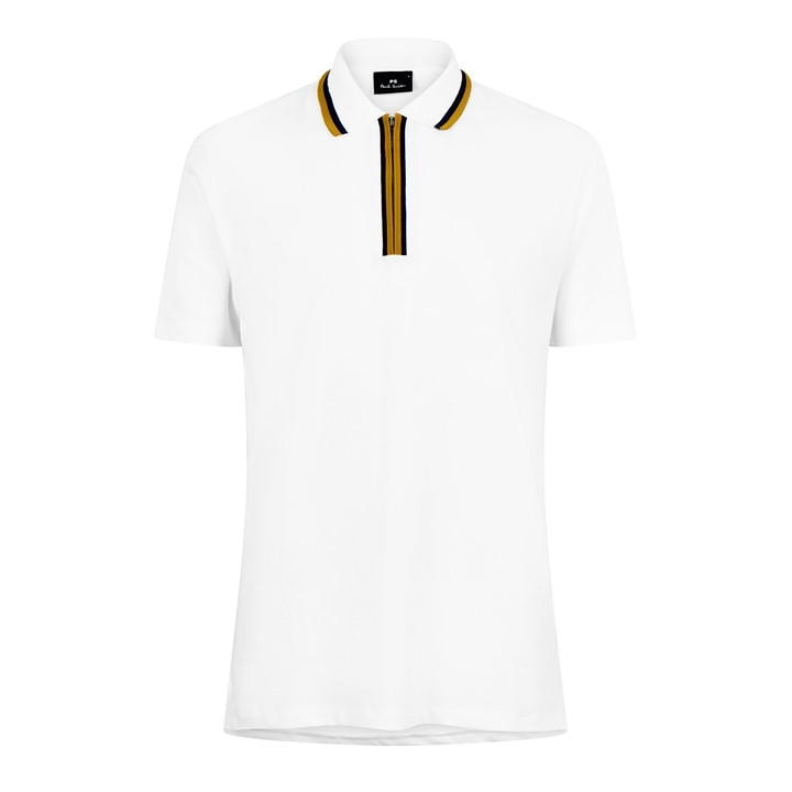 Ps By Paul Smith Zip Tip Polo In White