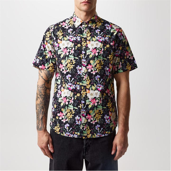 Replay Men's Black Floral Print Shirt Small