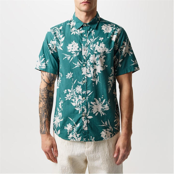 Replay Men's Green Floral Print Shirt Large