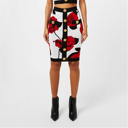 BALMAIN - Floral Jacquard Midi Skirt