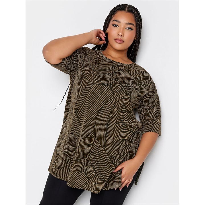 Yours Curve Party Oversized Throw On T-shirt Gold In Green
