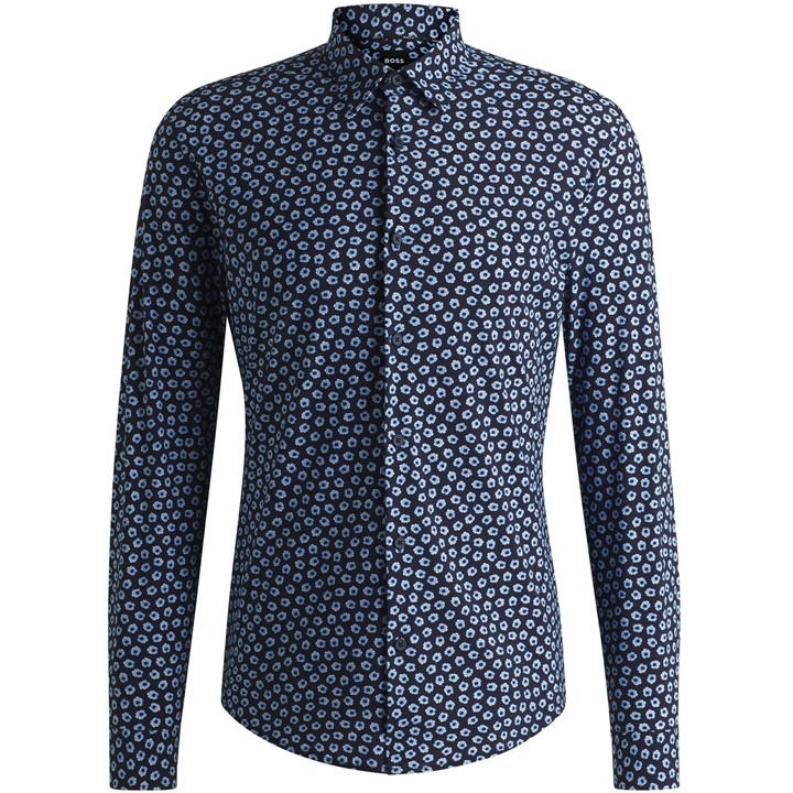 HUGO BOSS MEN'S P-ROAN-KENT-C1-233 PATTERNED LONG-SLEEVE SHIRT
