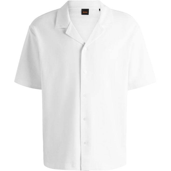 HUGO BOSS MEN'S EMBROIDERED WAFFLE BOWLING SHIRT