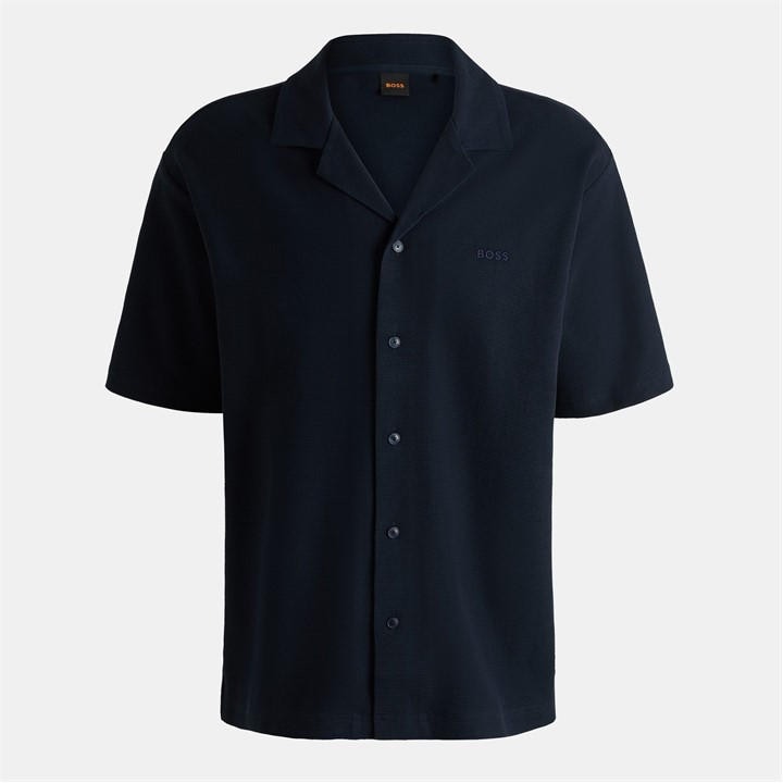 HUGO BOSS MEN'S EMBROIDERED WAFFLE BOWLING SHIRT