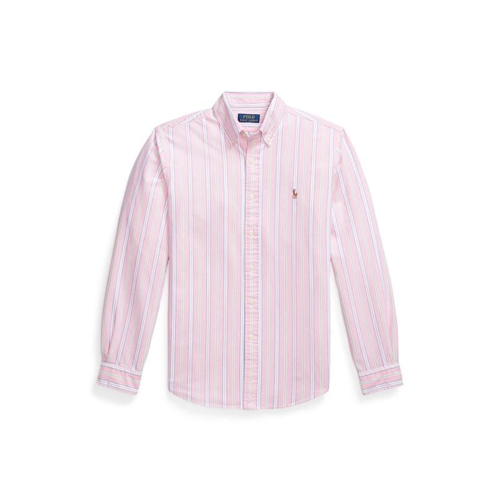 Polo Ralph Lauren Men's Pink Multi-Coloured Striped Poplin Shirt Medium