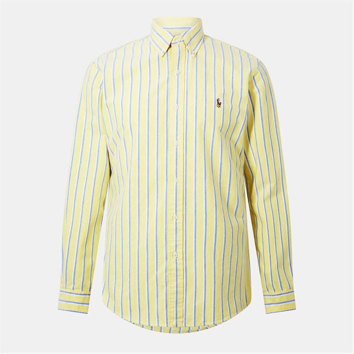 Polo Ralph Lauren Men's Yellow Multi-Coloured Striped Poplin Shirt Large