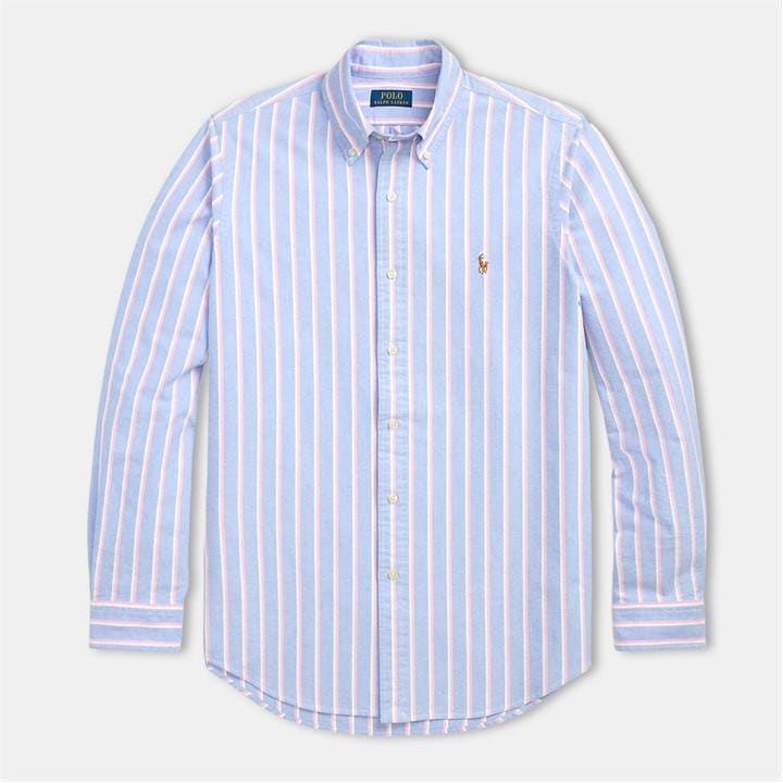 Polo Ralph Lauren Men's Blue Multi-Coloured Striped Poplin Shirt Medium