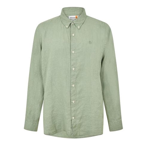 Timberland - Men's Mill Brook Linen Leaf Green Long-Sleeve Plain Shirt