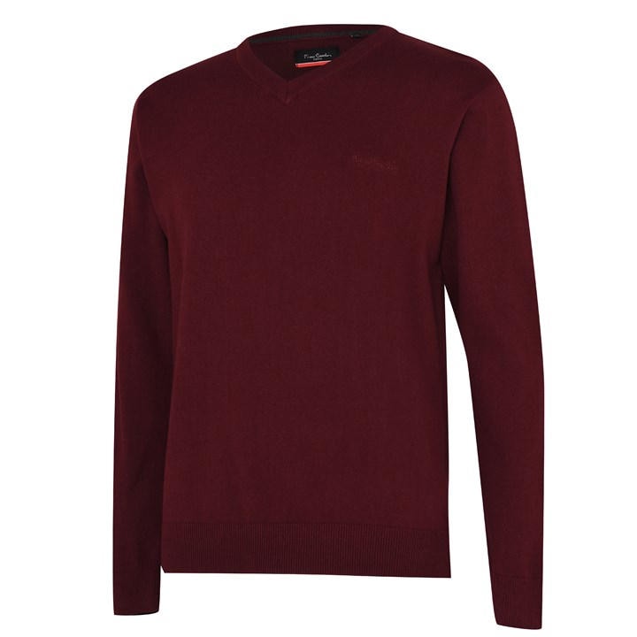 Pierre Cardin V Neck Knit Jumper Mens Burgundy Frasers