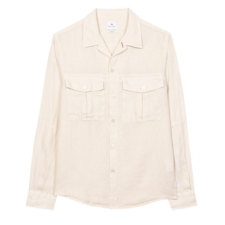 PS BY PAUL SMITH LINEN UTILITY LONG SLEEVE SHIR