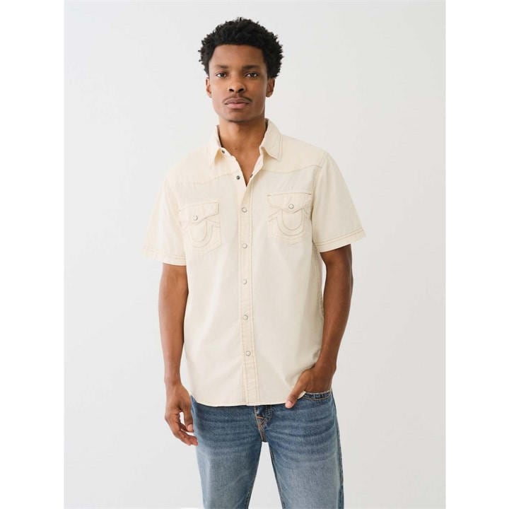 TRUE RELIGION SHORT SLEEVE DYED WESTERN SHIRT MENS