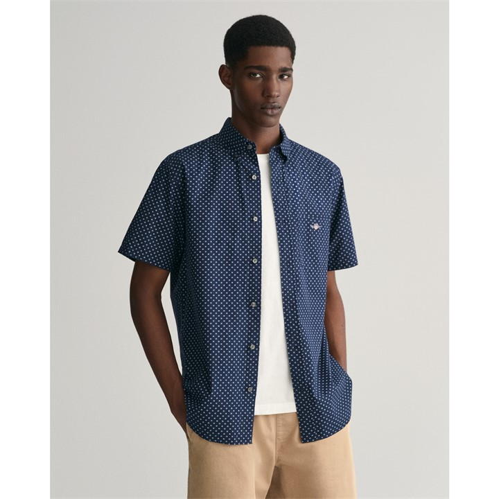 Gant Reg Micro Print Ss Shirt Marine S