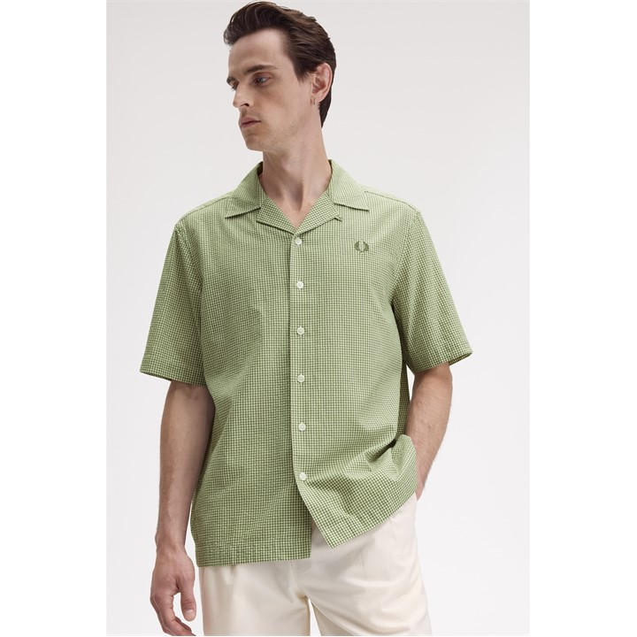 Fred Perry Men's Green Fred Gingham Shirt Small
