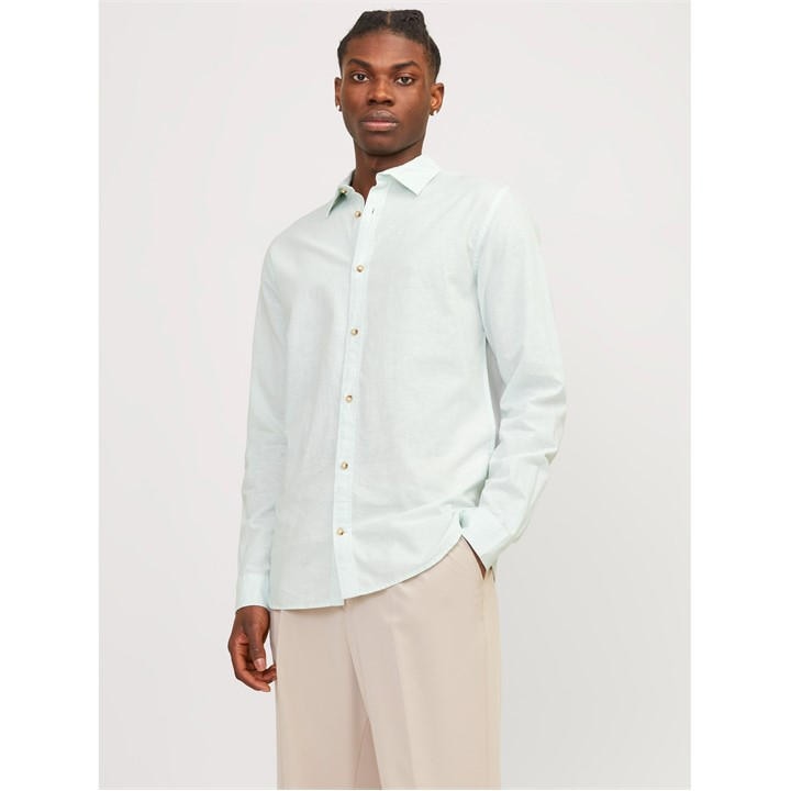 Jack And Jones Men's Blue Long Sleeve Linen Shirt Small