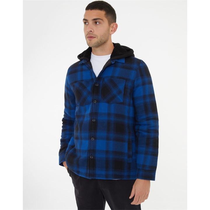 THREADBARE HOODED CHECKED SHACKET MENS