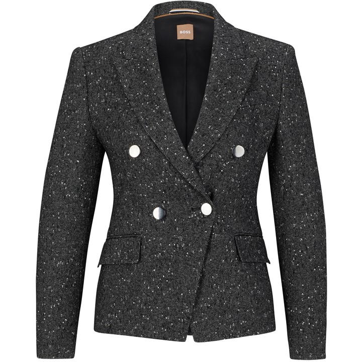 Hugo Boss Slim-fit Jacket In Structured Tweed In Patterned