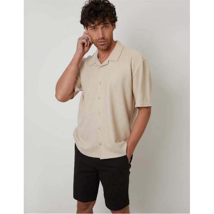 Threadbare Men's Beige Sht Ss Antti Medium