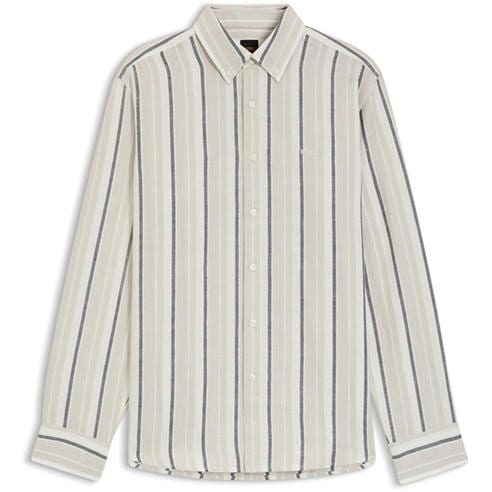 Boss - Mens BOSS ORANGE Striped Shirt in Linen-Cotton Blend (Ricoplus)