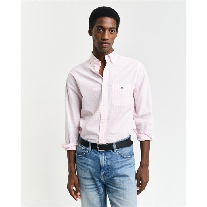 Gant Men's Pink Regular Fit Gingham Poplin Shirt Medium