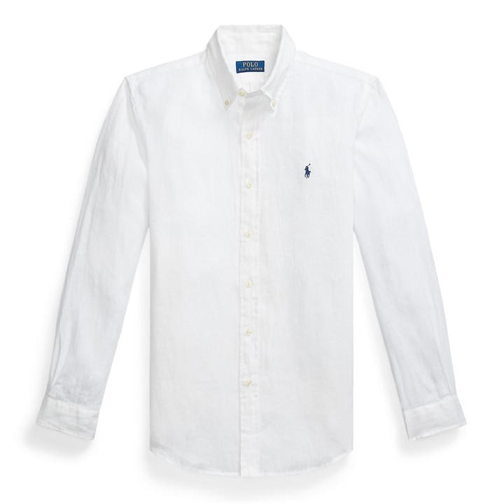 Polo Ralph Lauren Men's White Linen Long Sleeve Shirt - Small