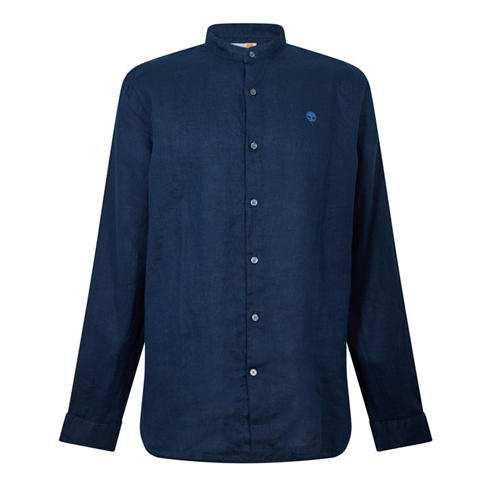 Timberland - Men's Linen Korean Collar Long Sleeve Oxford Shirt