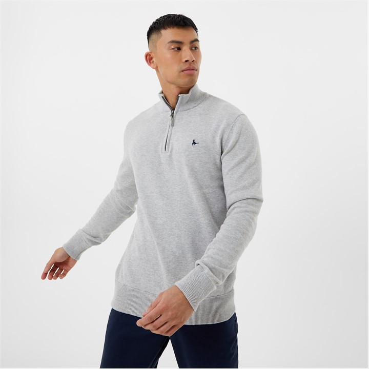 Lt Ash Marl - Jack Wills - Funnel Neck Half Zip Jumper Men