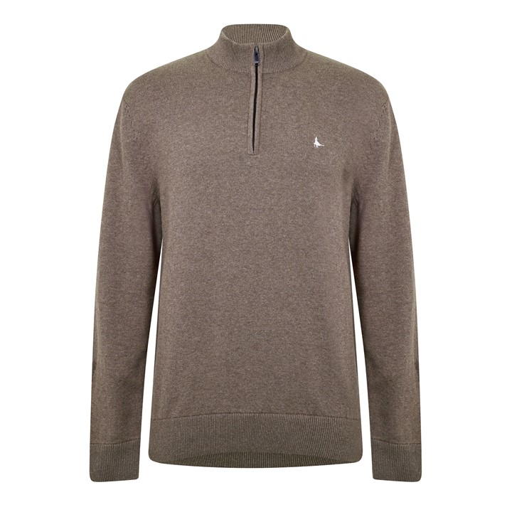 Brown Marl - Jack Wills - Funnel Neck Half Zip Jumper Men