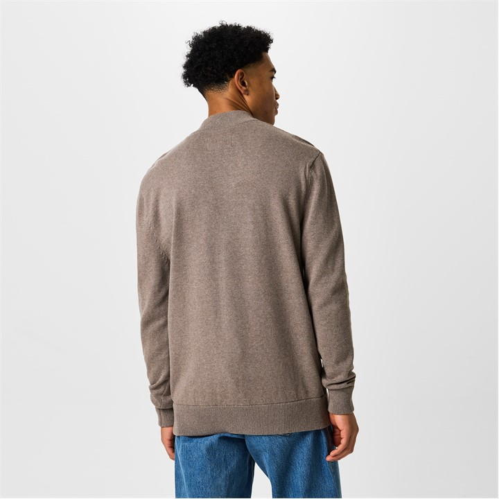 Brown Marl - Jack Wills - Funnel Neck Half Zip Jumper Men