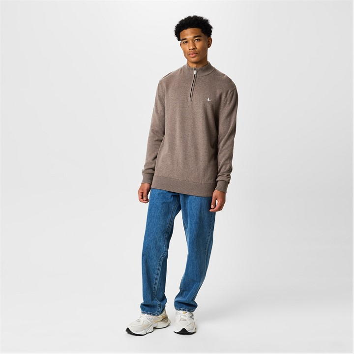 Brown Marl - Jack Wills - Funnel Neck Half Zip Jumper Men