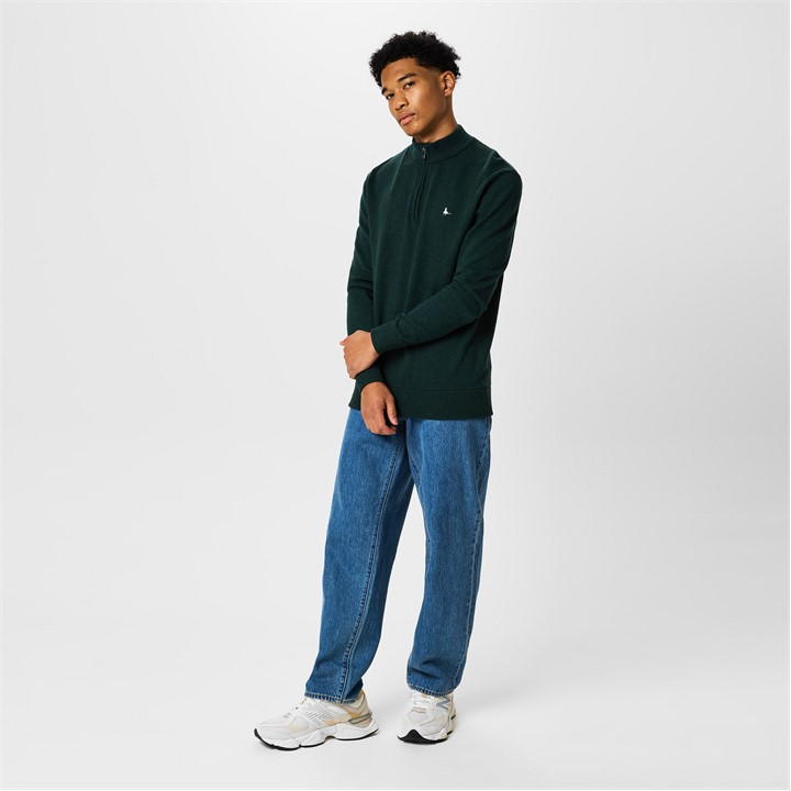 Evergreen Marl - Jack Wills - Funnel Neck Half Zip Jumper Men