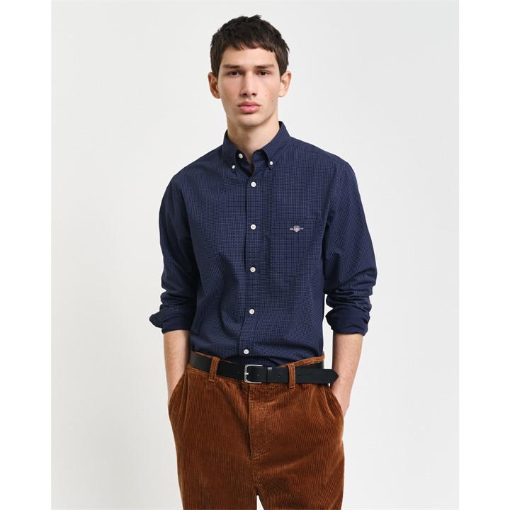 Gant Reg Micro Print Shirt Evening Blue