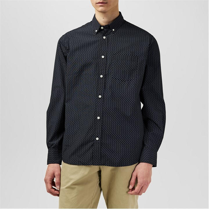Fabric Men's Black Classic Poplin Long Sleeve Shirt Medium