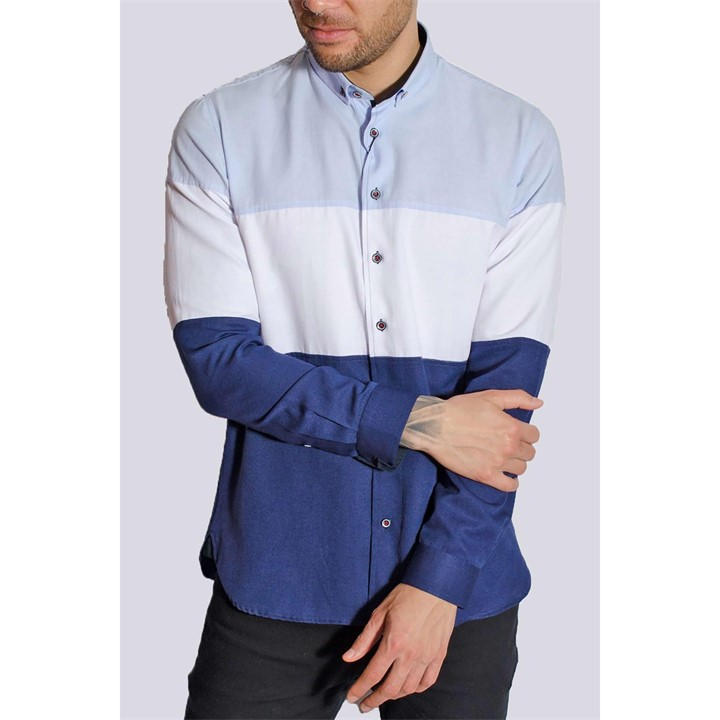 BEWLEY AND RITCH KONIK COLOURBLOCK BLUE/WHITE LONG SLEEVE SHIR