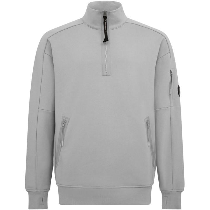 Cp Company Men's Grey Lens Arm Quarter Zip Sweatshirt Small