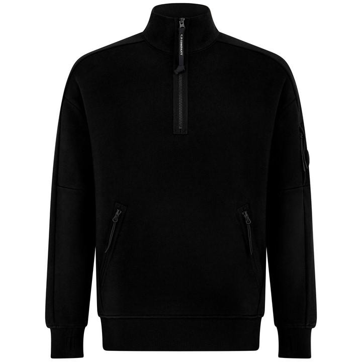 Cp Company Men's Black Lens Arm Quarter Zip Sweatshirt Large