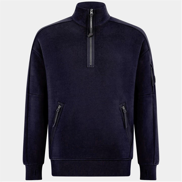 Cp Company Men's Blue Lens Arm Quarter Zip Sweatshirt Small